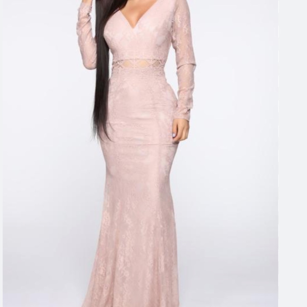 Elegant Lace Long Sleeve Pink Dress